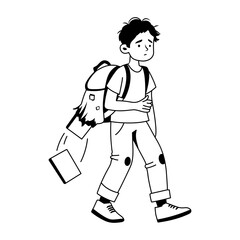 Books falling from worn bag of poor child, glyph illustration 