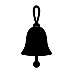 Simple graphic of a black bell on a white background with hanger