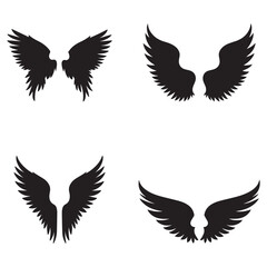 Four Black Angel Wing Silhouettes Against a White Background
