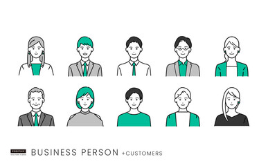 ビジネスシーンで役に立つビジネスパーソンのベクターイラストアイコンセット