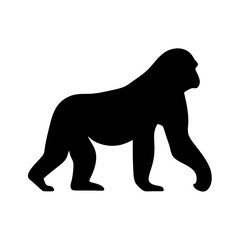 Silhouette of a powerful gorilla walking on all fours against a white background