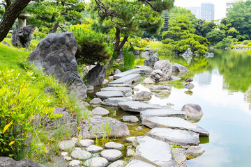 清澄庭園　磯渡り