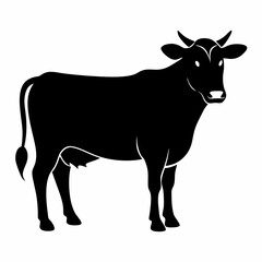 black silhouette of a cow,Beneath the wide open sky, a cow stands gracefully, its gentle gaze reflecting the quiet strength of the land