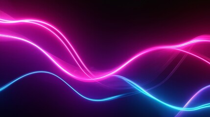 Abstract neon lights background with fluid wave patterns in radiant pink, blue, and violet hues.