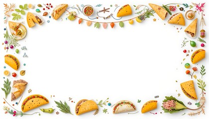 Fototapeta premium Festive Taco Frame with Vibrant Food and Decoration for Celebrations