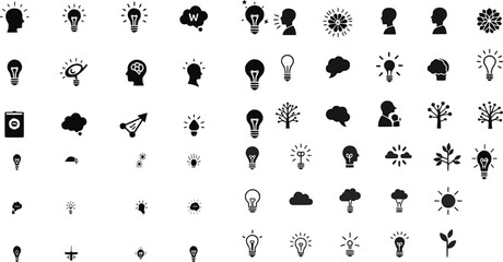  set of black silhouette brain-themed glyphs, each designed with a clean, consistent minimal style 
