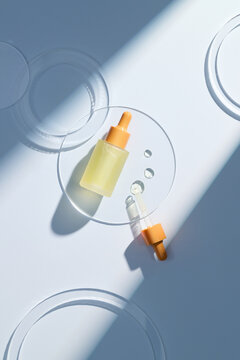 A minimalist image showcasing a beauty serum in a dropper bottle. 