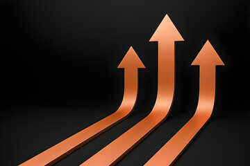 business growth success progress arrows up rising direction concept leadership achievement future strategy marketing technology finance teamwork improvement bronze background 