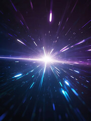Fototapeta premium Galactic Light Explosion with Purple and Blue Rays in Deep Space, Sci-Fi Energy Burst AI