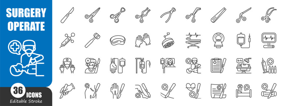 Surgery and surgical operation . Medical outline icon . Editable stroke . Vector .