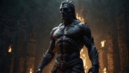 A statue of Matulos, god of residual light, shards of dim illumination bursting from his back