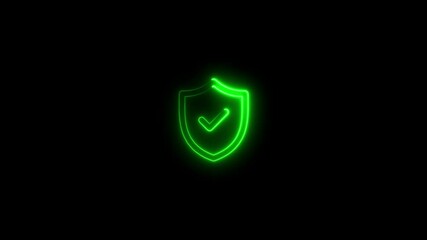Neon green shield with check mark concept for digital security and protection