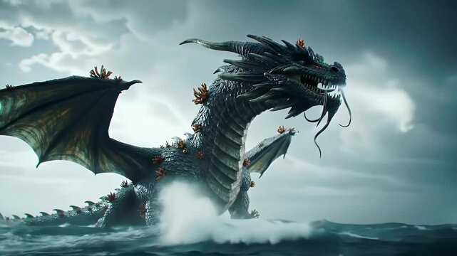 Creature Emerging From Dark Water Fantasy Concept