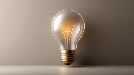 Glowing light bulb against a minimalist background