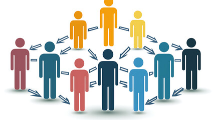 A group of people are standing in a circle, with arrows pointing to them