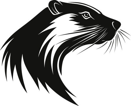 Black Otter Silhouette Vector Head Profile Illustration with Whiskers

