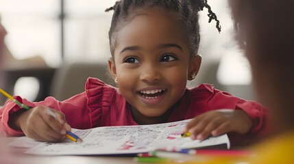 Happy Little Girl Coloring Book Joyful Child Drawing