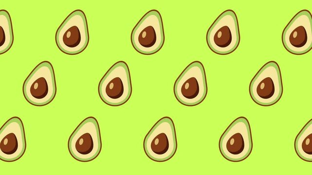 A cheerful seamless avocado pattern on a green background, perfect for healthy food lovers and summer-themed visuals.