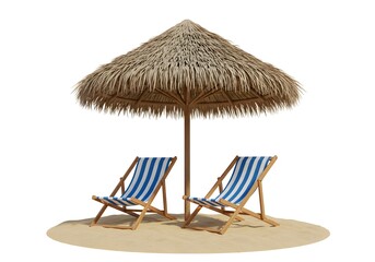 Beach chairs and umbrella relaxing scene