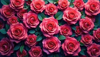 Obraz premium Intricate repeating rose pattern, vibrant hues, repetitive, floral design