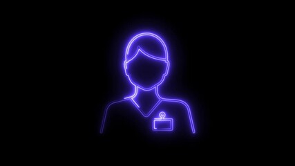 Neon outline of healthcare worker or doctor in purple light on dark background