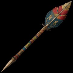 Illustrative Indian Spear: A Symbol of Native American Warrior Culture with Feathers