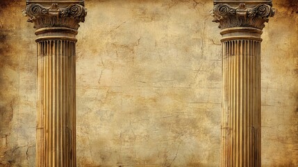 Two antique roman style columns on aged grunge background classic architecture design element for vintage projects elegant and web