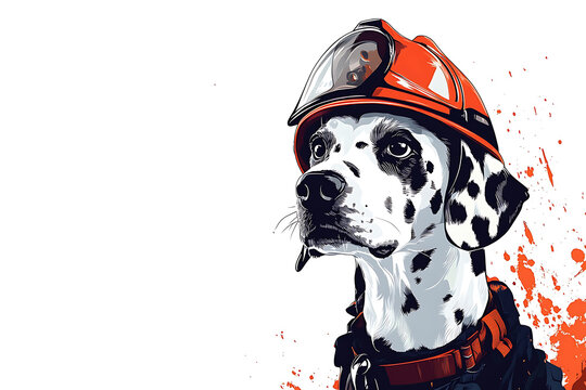 Dalmatian dog wearing a firefighter helmet, symbolizing bravery and rescue in action
