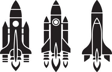 Rocket Launch Vector Icons Minimal Retro Space Style
