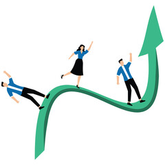 Business people run on upward career path arrow symbolizing growth strategy and job promotion