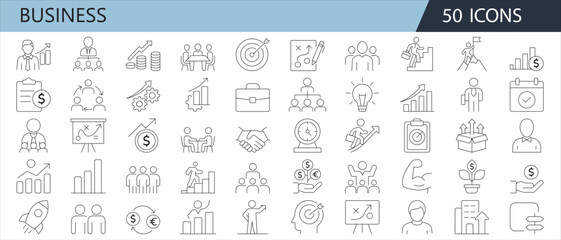 Business Line Icons Set – Minimalist Icons for Strategy, Finance, Leadership & Growth