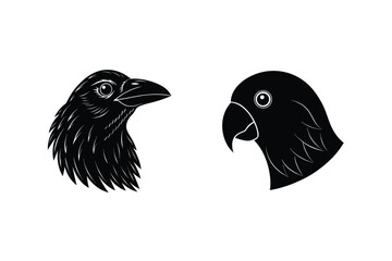Fototapeta premium Black and white stylized portraits depicting a raven and a parrot perfect for design elements and illustration.