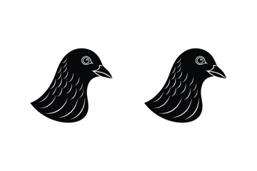 Graphic illustration of two black pigeon heads displaying a simple yet elegant silhouette on a white background