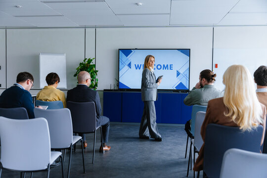 Speaker at an office meeting