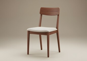 Light brown wooden chair with beige seat
