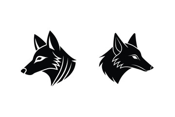 Obraz premium Elegant black wolf head silhouette design featuring two different illustrated profiles for versatile applications