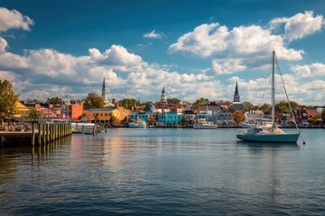 Fototapeta premium Annapolis Skyline: A Vibrant Daytime View of Maryland's Charming Townscape