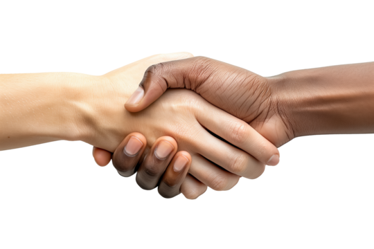 Close-up of diverse hands shaking in unity symbolizing friendship