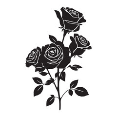 Silhouette of three black roses with thorns and leaves