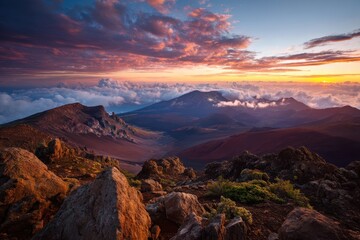 Stunning Sunrise Over Haleakala National Park: A Colorful Crater Landscape in Maui, Hawaii