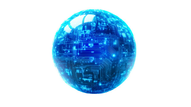 Sphere with intricate circuit board pattern, cut out transparent