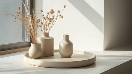A simple beige tray made of clay, perfect for home decoration.
