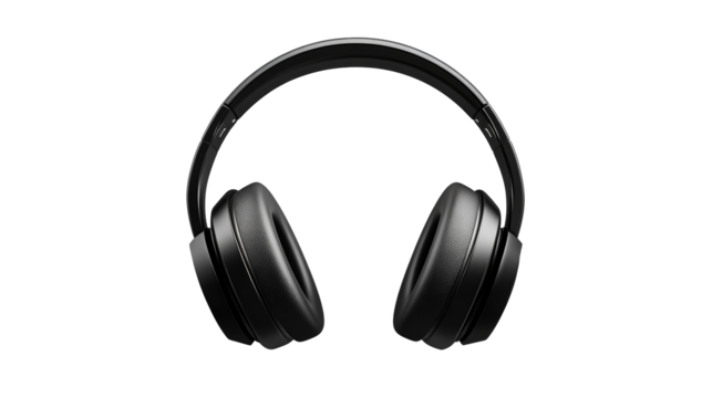 Black wireless headphones, studio monitoring device, cut out transparent