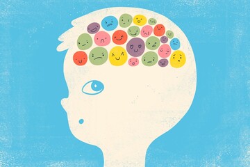 Head of a boy with different emojis