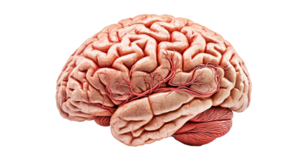 Human brain anatomical model, scientific research, cut out transparent
