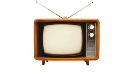 Old fashioned wood television with antenna, cut out transparent
