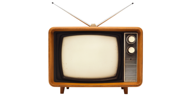 Old fashioned wood television with antenna, cut out transparent