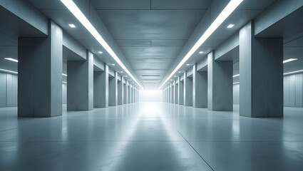 Futuristic Industrial Hallway with Sleek Lighting and Modern Architecture