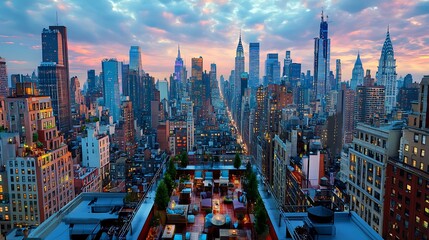 City skyline at dusk