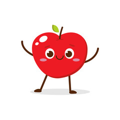 Cute Smiling Red Apple Character. Kawaii Red Fruit Mascot Style Vector. Cute vector character set in various action emotions. Collection symbols isolated on a white background